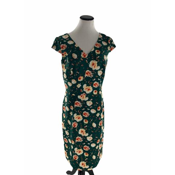 JM Studio By John Meyer Dress Women's 8 Emerald Floral Cap Sleeve Stretch Midi - Picture 1 of 7